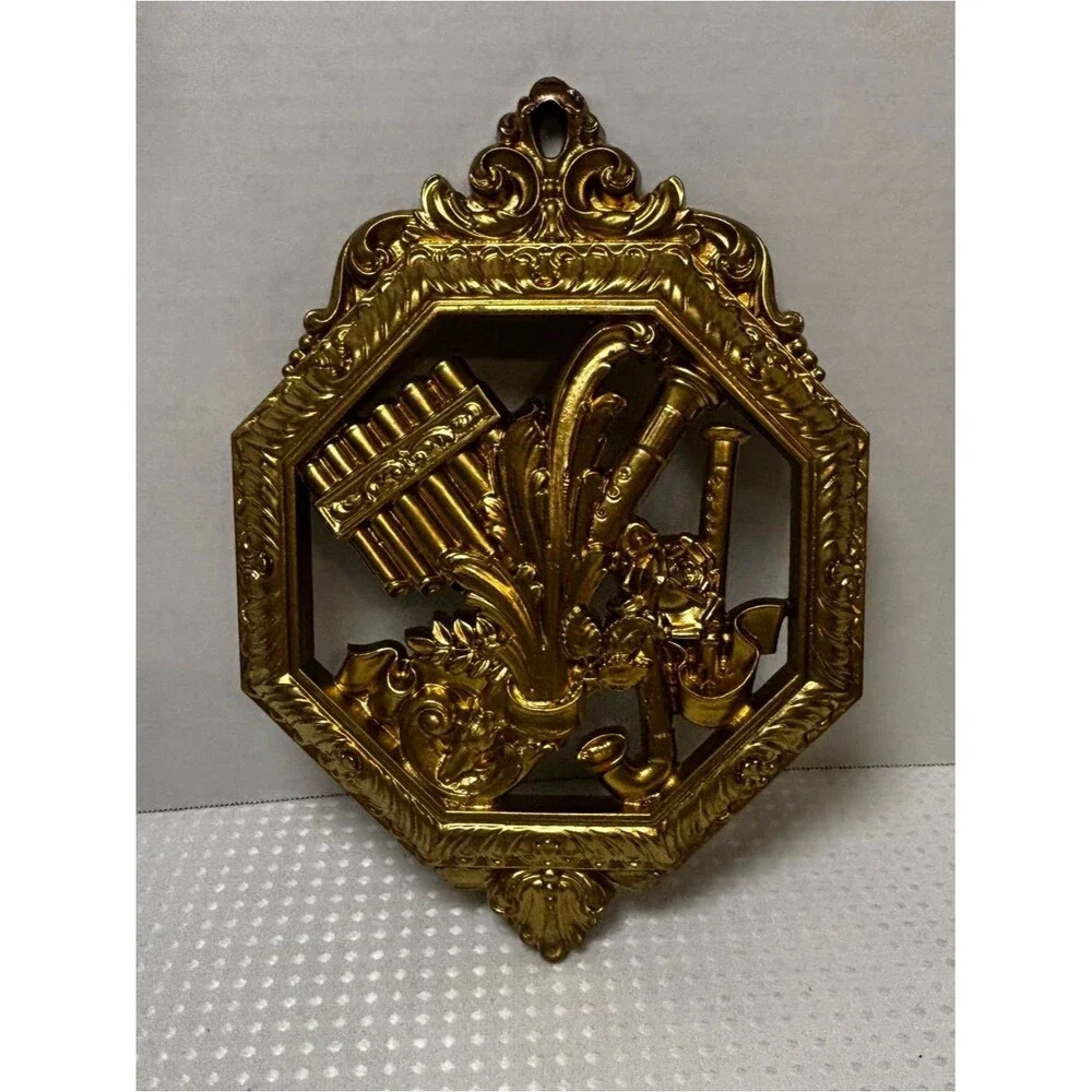 Dart Industries Homco Gold Hollywood Regency Musical Instrument Wall Plaques (3)